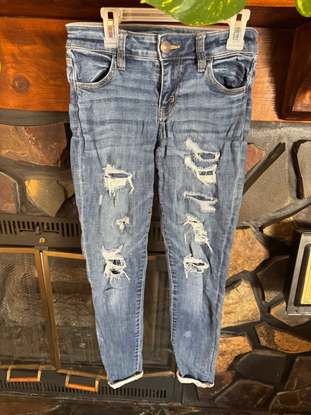 American Eagle Outfitters Ripped Medium Blue Skinny Jeans